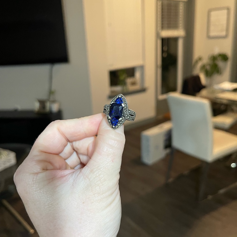 Vintage Sapphire Marcasite 925 Sterling Silver Ring PRETTY - Picture 9 of 9